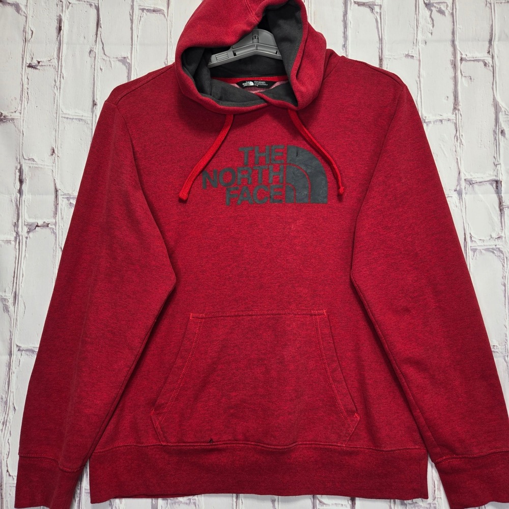 The North Face Graphic Hoodie Red Logo Pullover Fleece Sweatshirt Mens Medium M